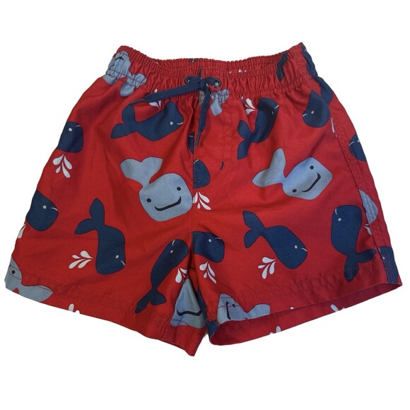 Gymboree Swim Trunks 12-18 Months Red With Blue Whale Print EUC - Picture 1 of 2